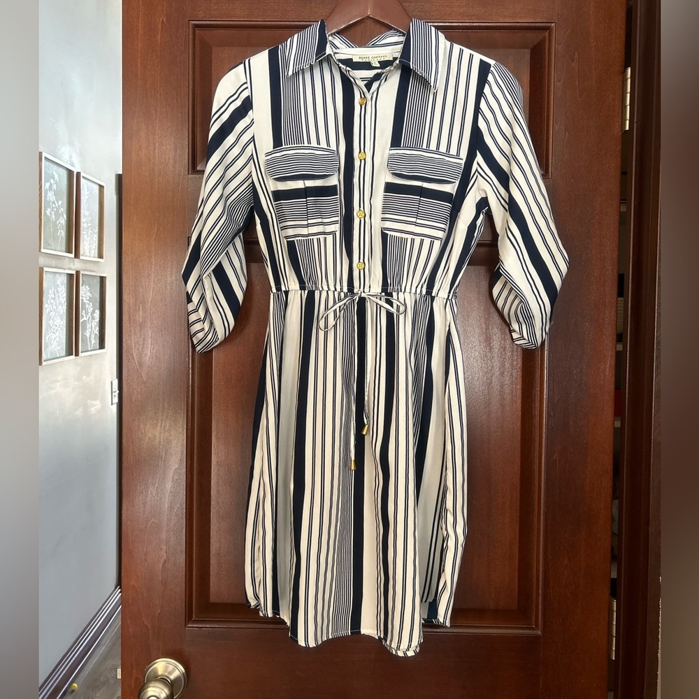 Speed Control New York Striped Shirt Dress Women’s Small Drawstring Waist